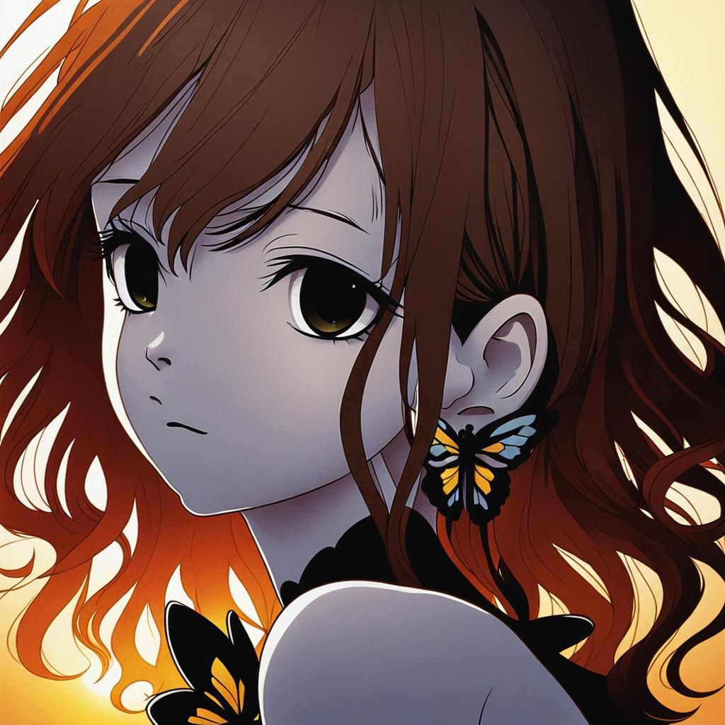 Manga Portrait of Girl with Butterfly Earrings