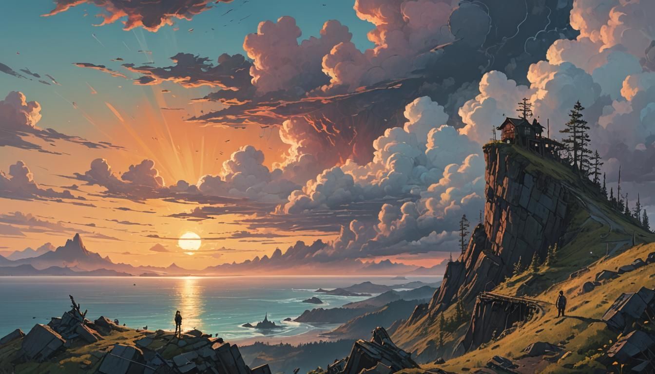 Post-Apocalyptic Sunset Landscape Inspired by Stålenhag