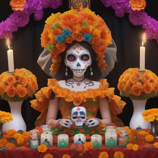 Dia de Muertos Altar with Sugar Skulls