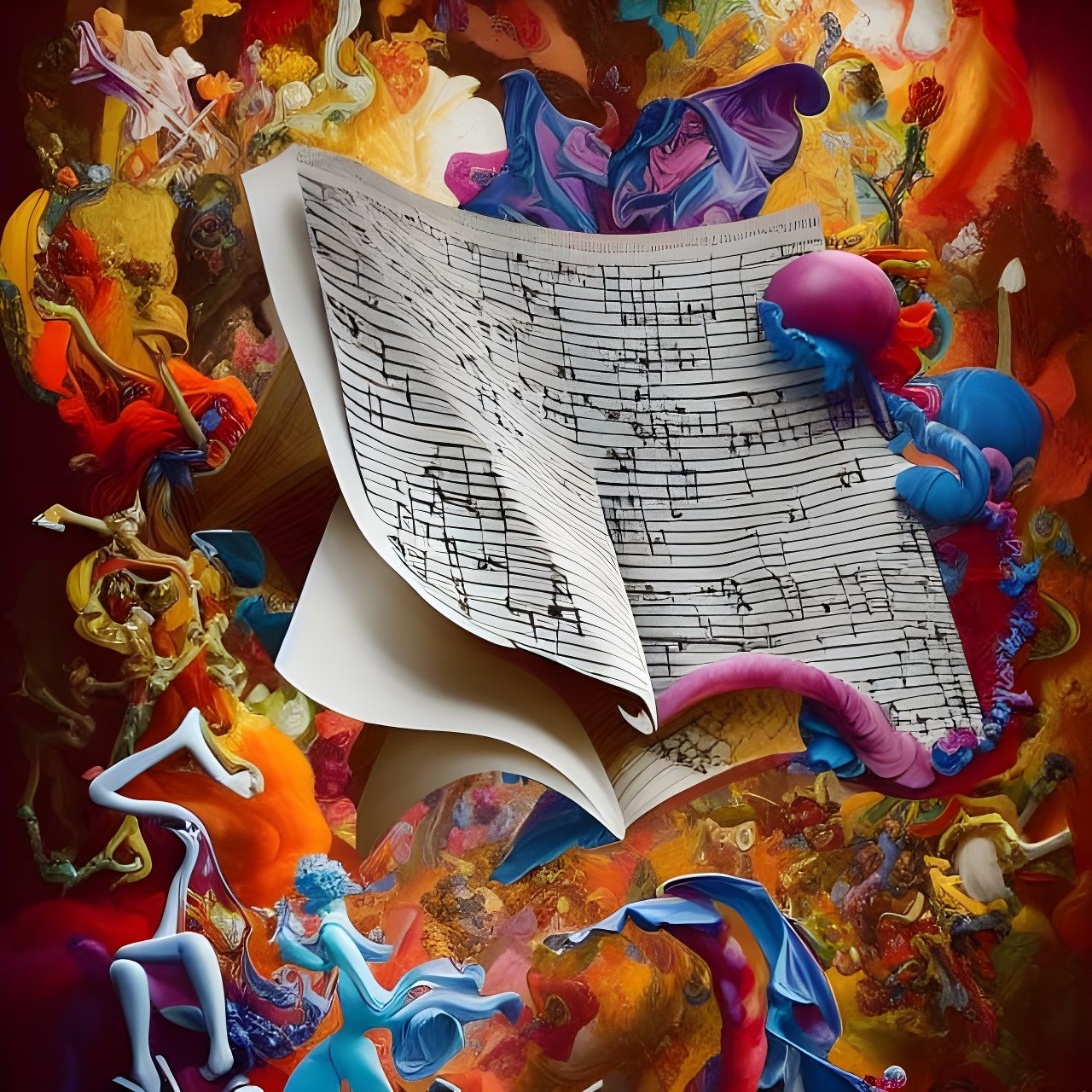 Surreal Musical Notes Escape in Vivid Colors