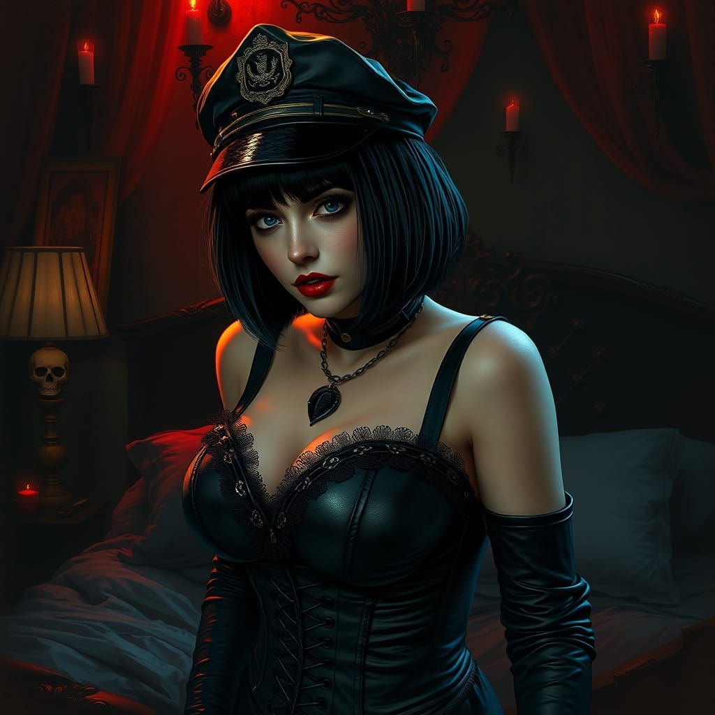 Gothic Mistress in Noir Aesthetic, Detailed Digital Art