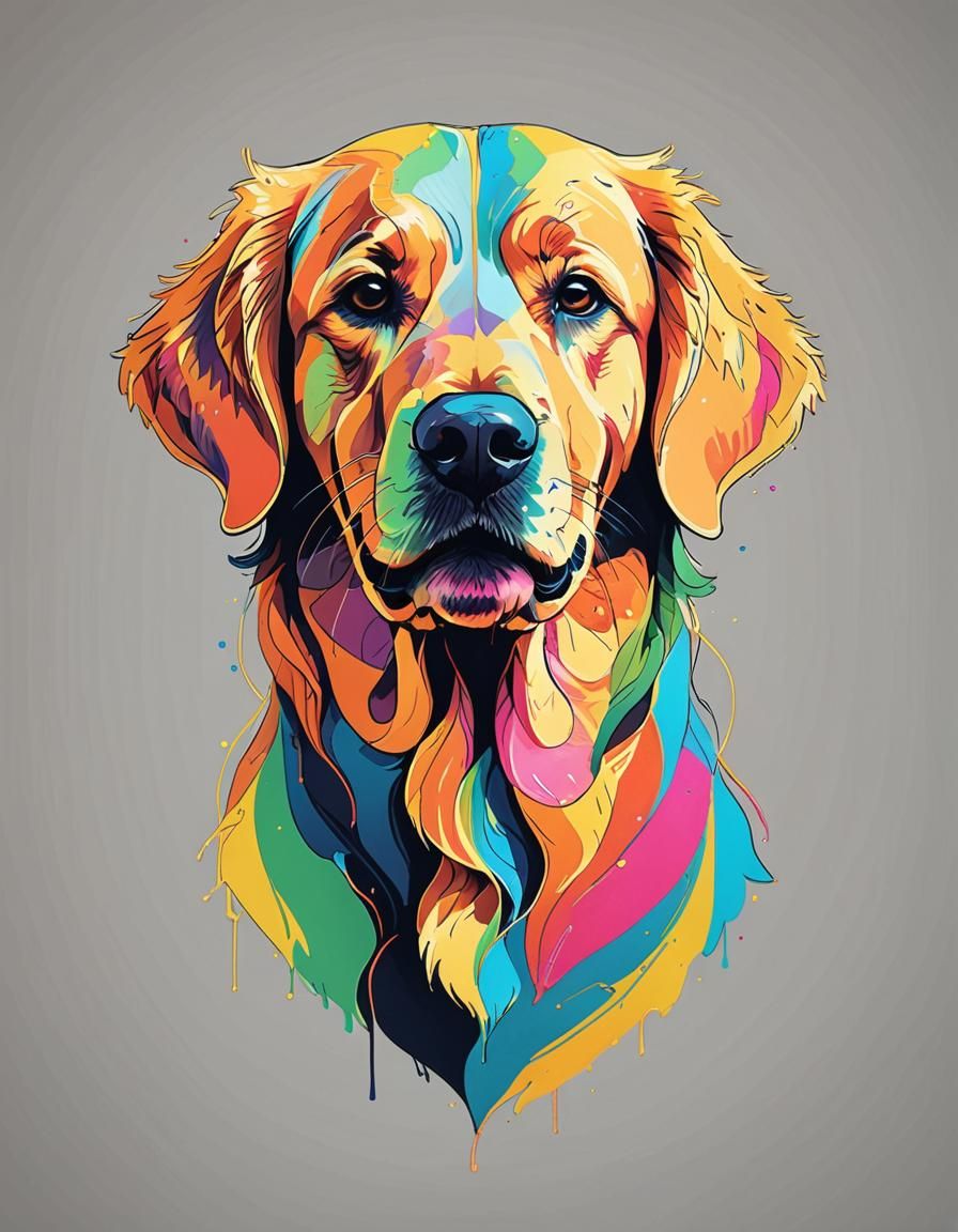 Neon Line Art: Minimalist Golden Retriever Portrait