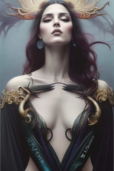 Gothic Goddess Portrait with Flowing Hair