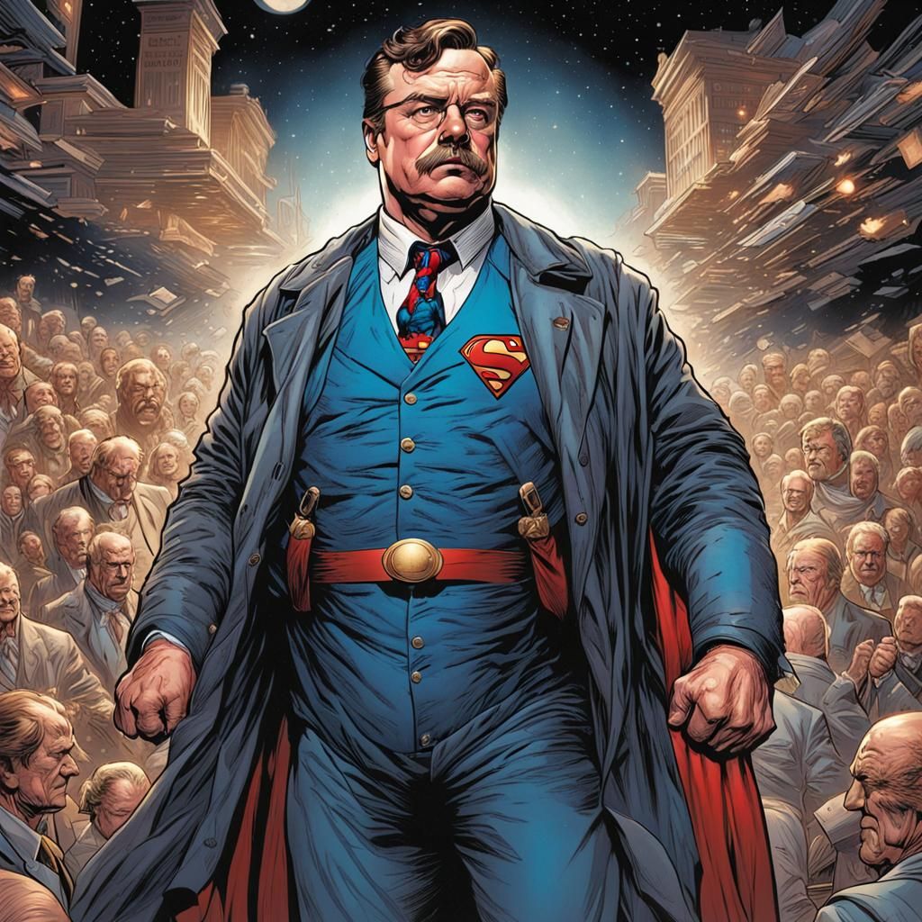 Teddy Roosevelt as Superman in Comic Book Art