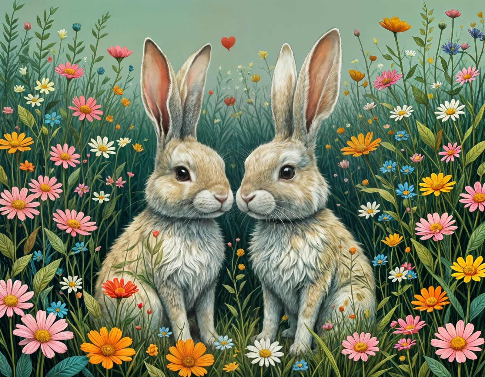 Charming Cartoon Animal Couples in Playful Doodle Style