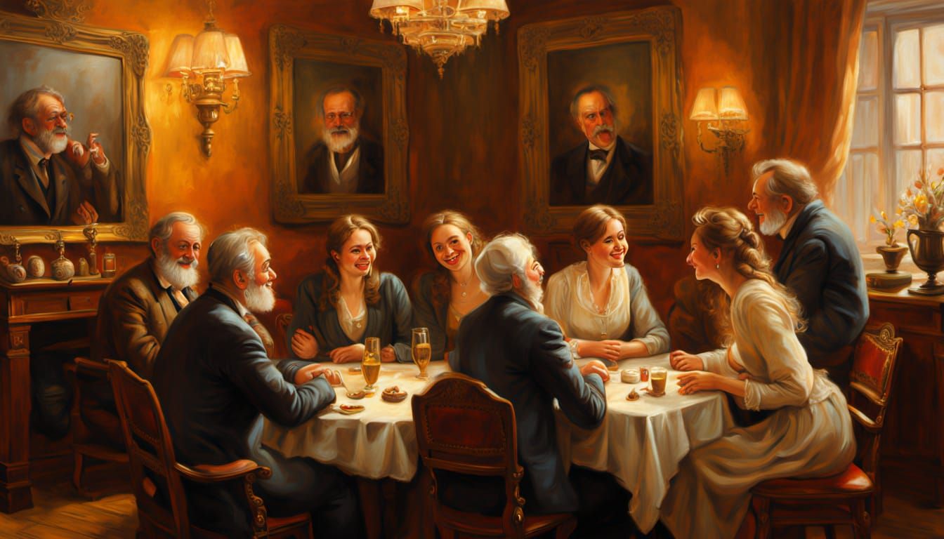 19th Century Russian Intellectuals in Warm Parlor Setting