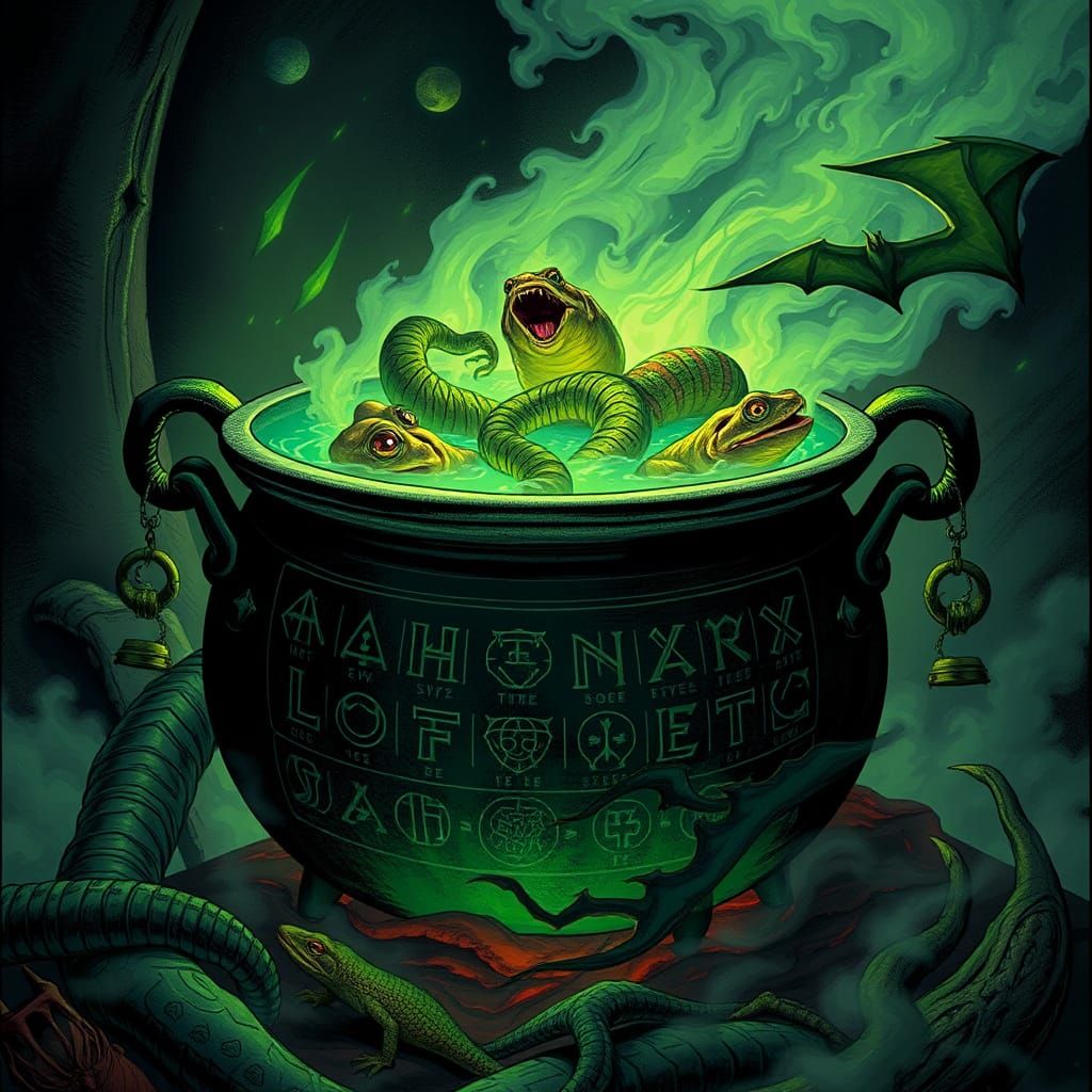 Mystical Cauldron Bubbling with Hell-Broth