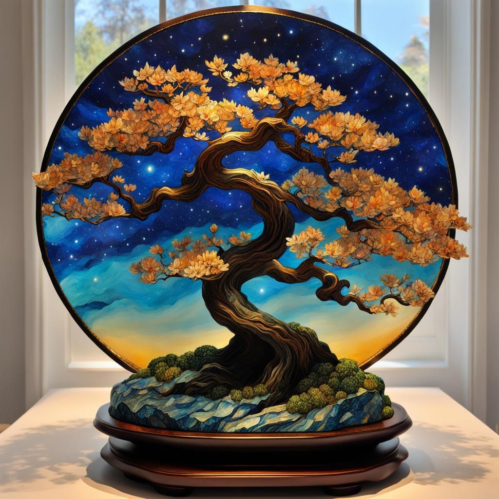 Gemstone Bonsai with Starry Night Sky