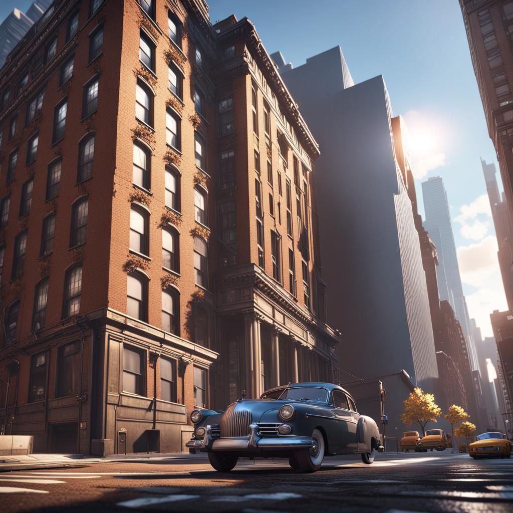 New York Street Scene in 3D Game Style