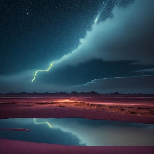 Sahara Desert Flood Under Starry Night Sky