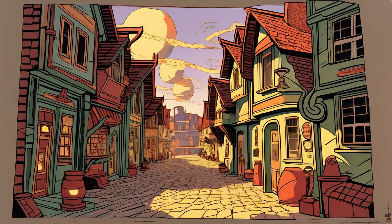 Magical Wizard Alley in Vibrant, Golden Light