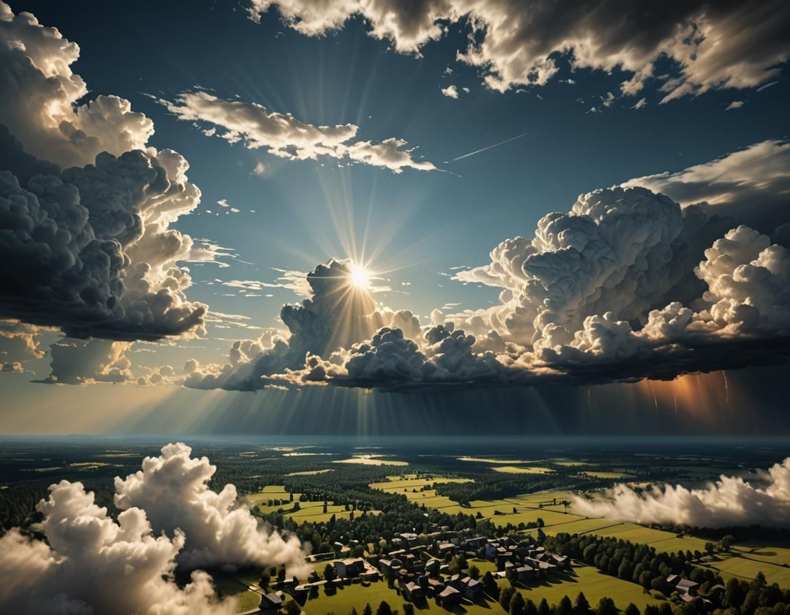 A depiction of the duality of light and darkness in a breathtaking landscape.