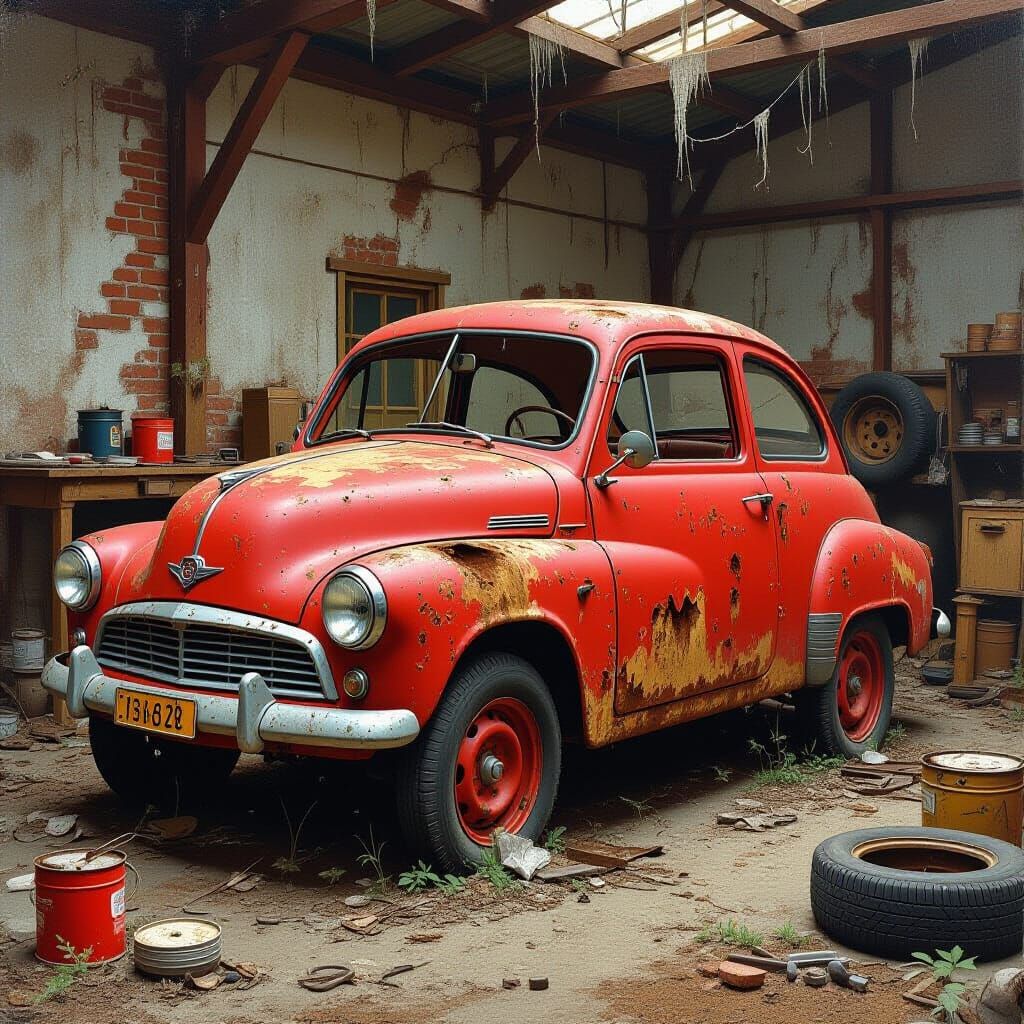 Rusty Autobianchi Bianchina in Abandoned Workshop