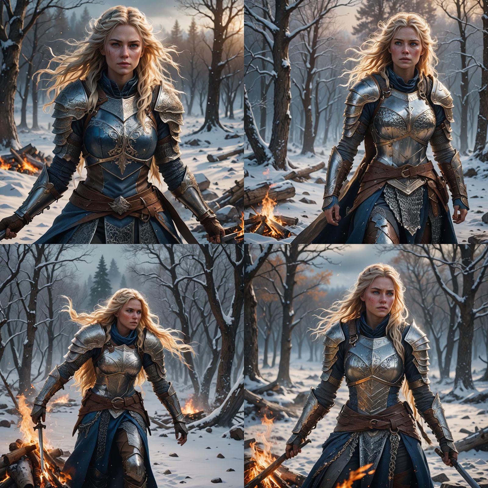 Drunk Blonde Warrior in Snowy Landscape