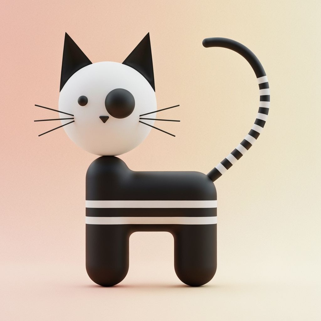 Minimalist Abstract Cat Character in 3D Render
