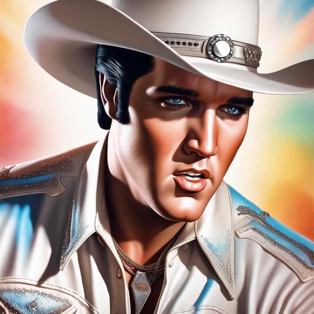 Elvis Presley as Cowboy: Hyperrealistic Splash Art