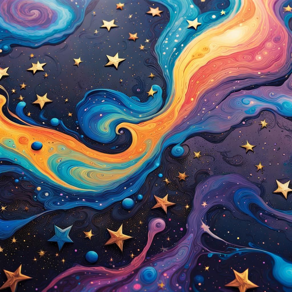 Vibrant Liquid Starry Night Sky Spill