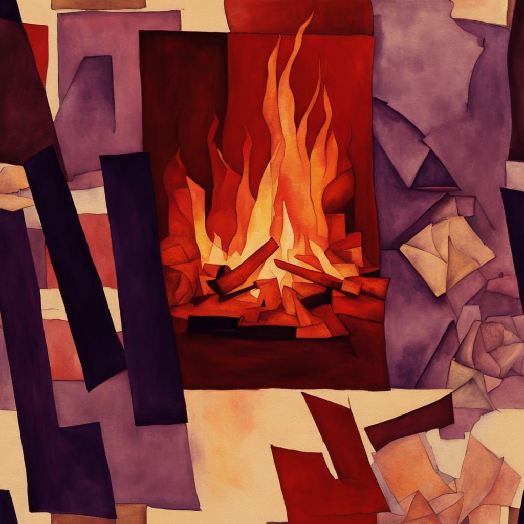 Surreal Fireplace in Sunset Hues as Papercraft