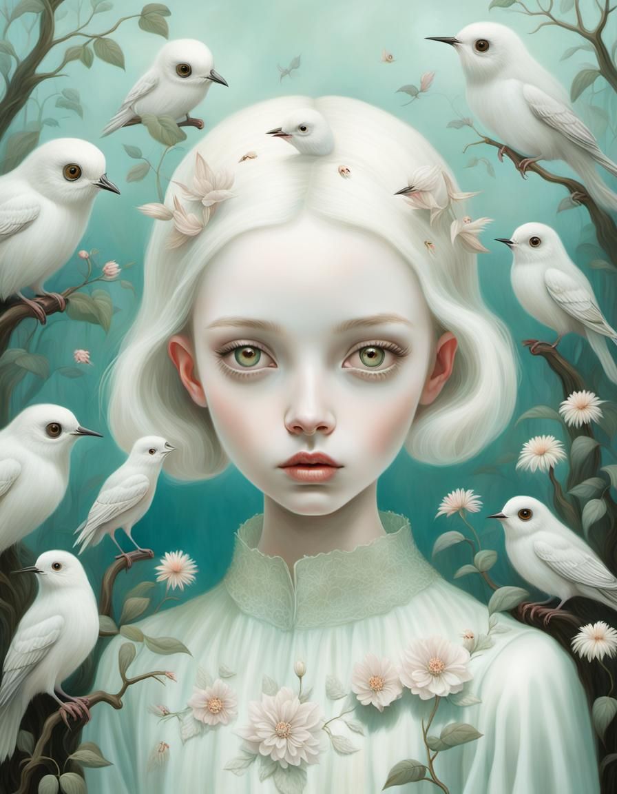 Surreal Girl in Dreamlike Oil Painting