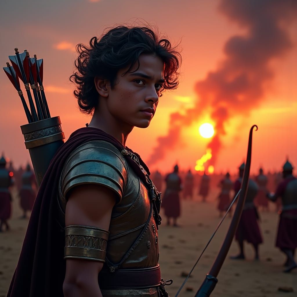 Abhimanyu: Young Warrior on a Dusk Battlefield