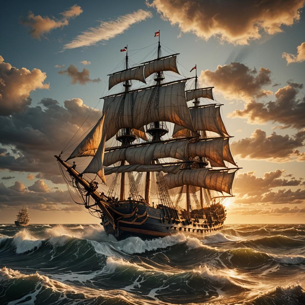 17th Century Ship on Stormy Sea in Cinematic Style