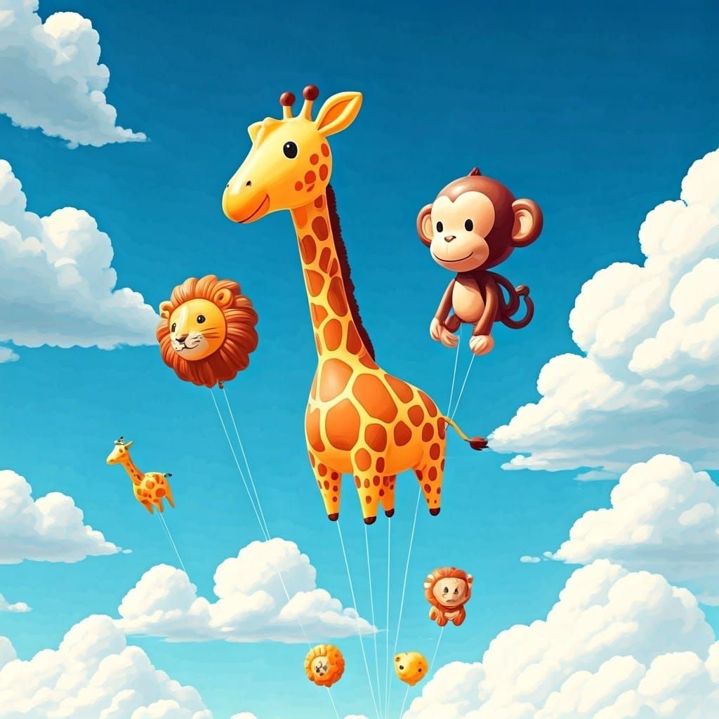 Balloon Animals Floating in a Whimsical Sky