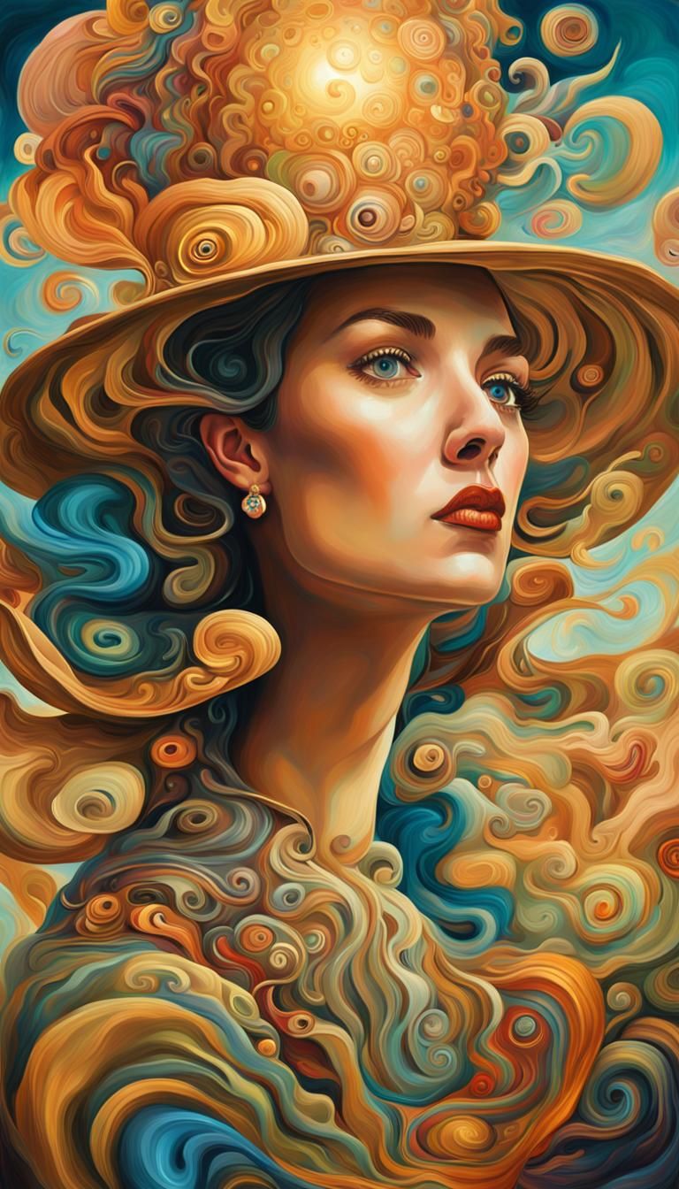 Surreal Melting Hat Portrait in Oil Painting Style