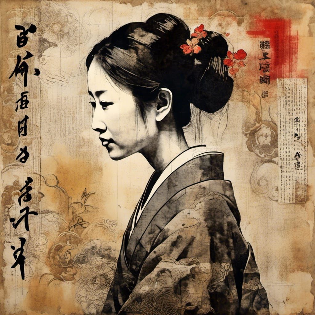 Japanese Ink Profile Over Textured Art Journal