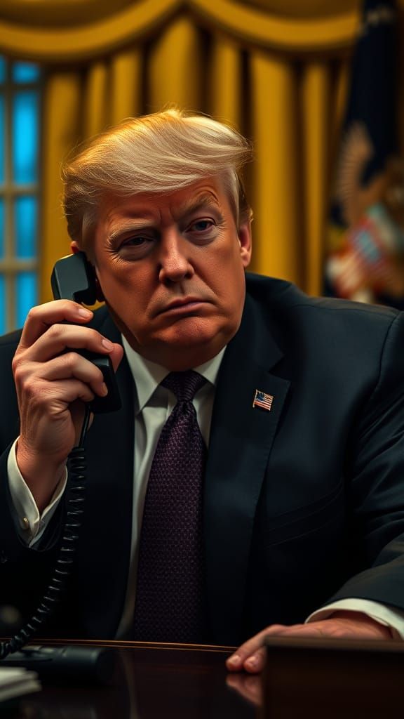 Dramatic Oval Office Portrait with Phone