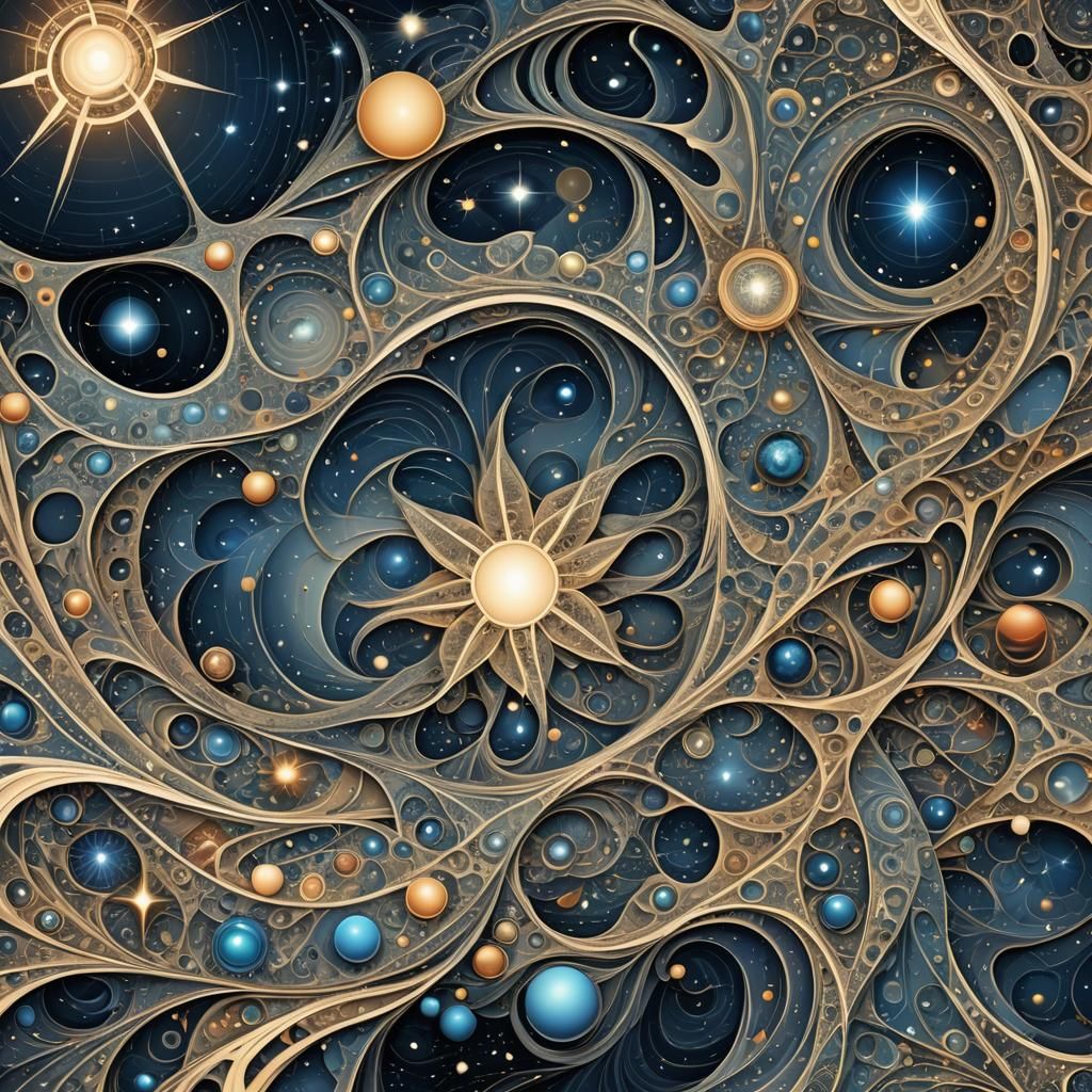 Abstract Vector Fractal with Zentangle Elements