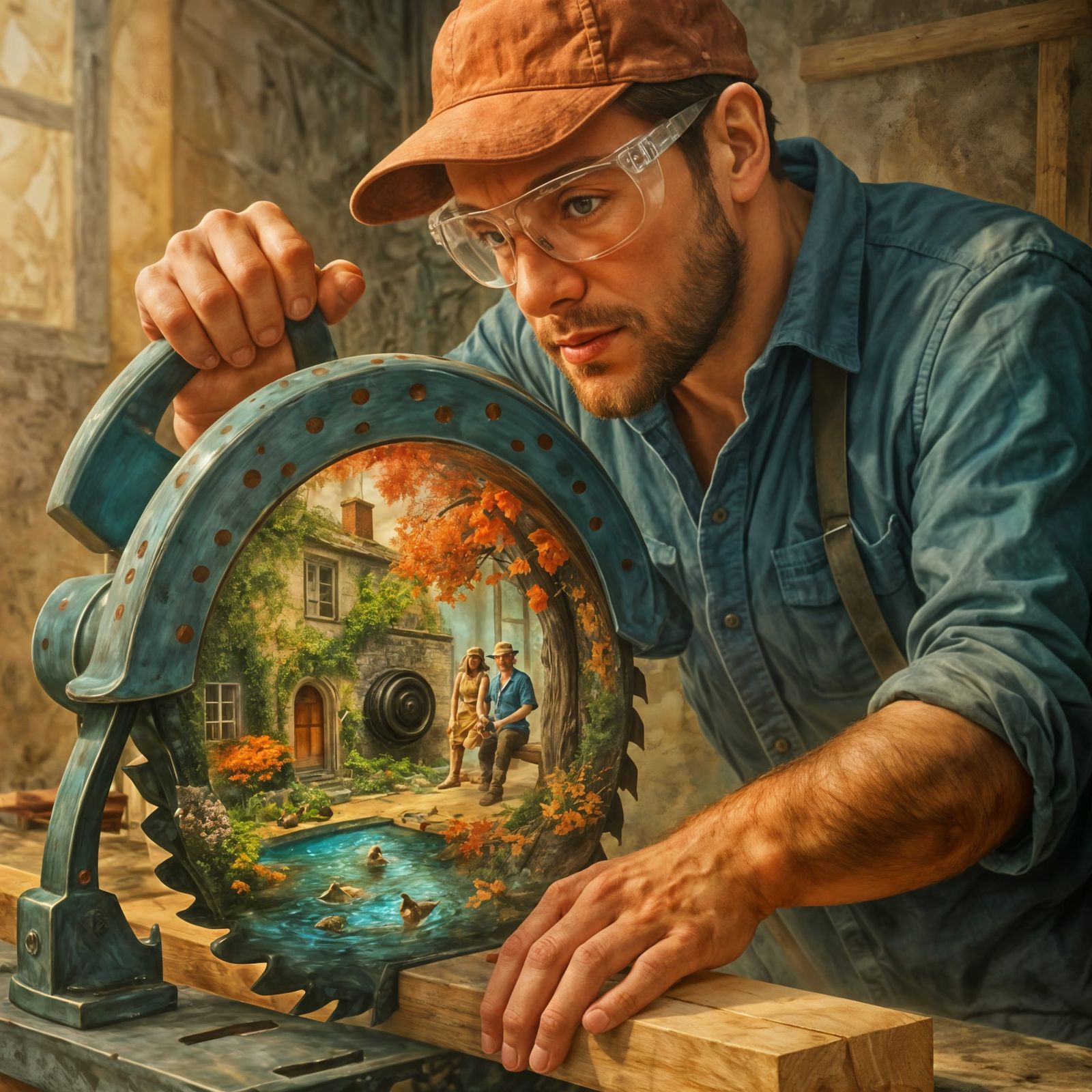 English Villa Dreamscape in a Saw Blade