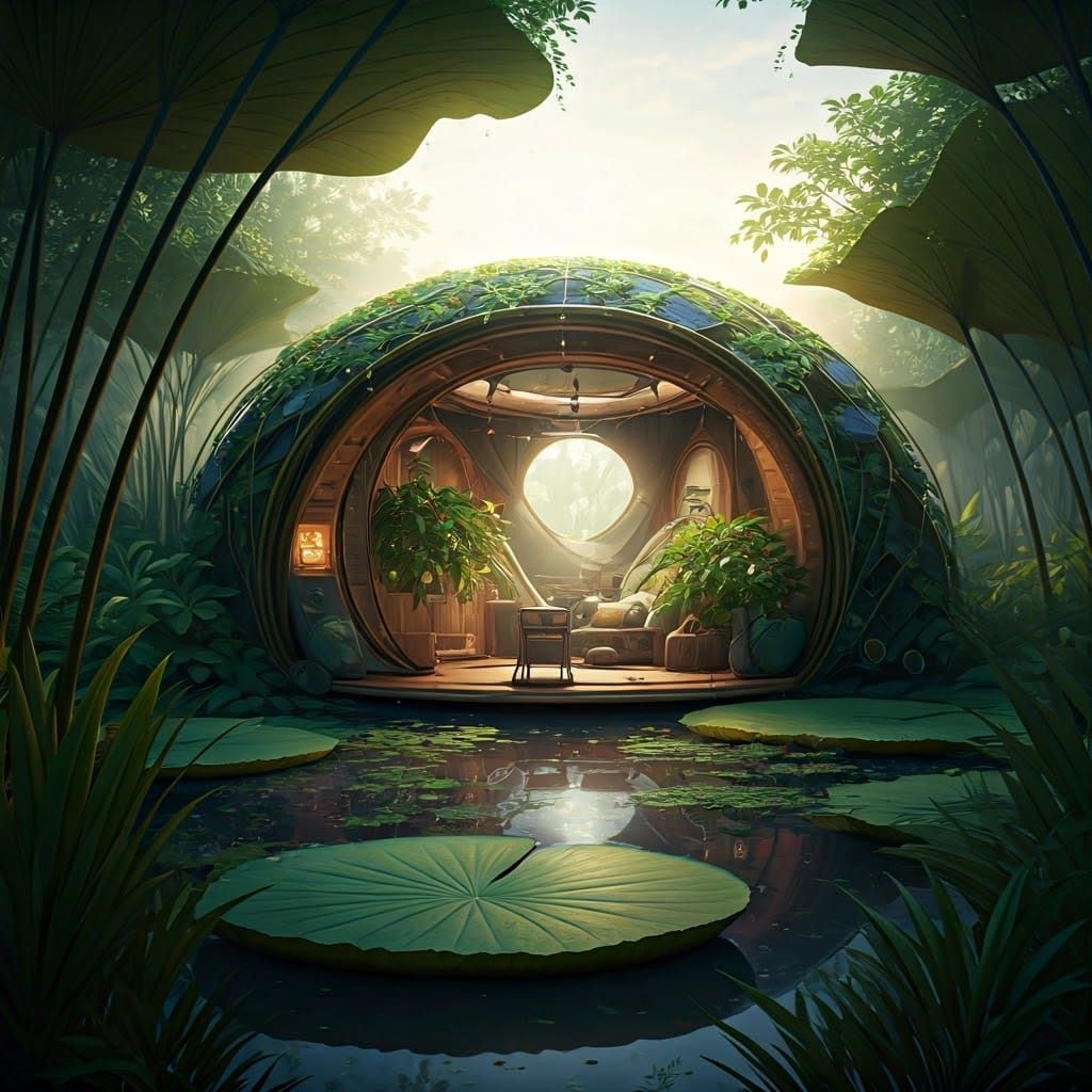 Eco-Friendly Wetland Oasis in Afrofuturist Style
