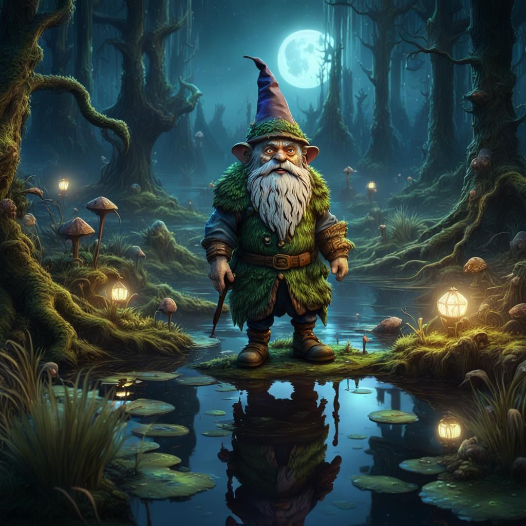 Gnome Druid Walking Through Swamp at Night