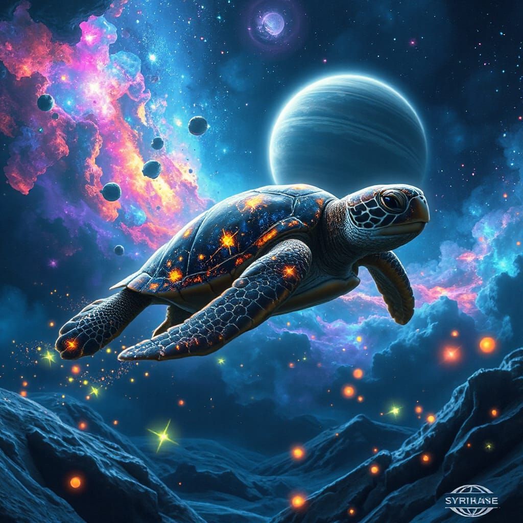 Celestial Sea Turtle Swims Through Vibrant Nebula