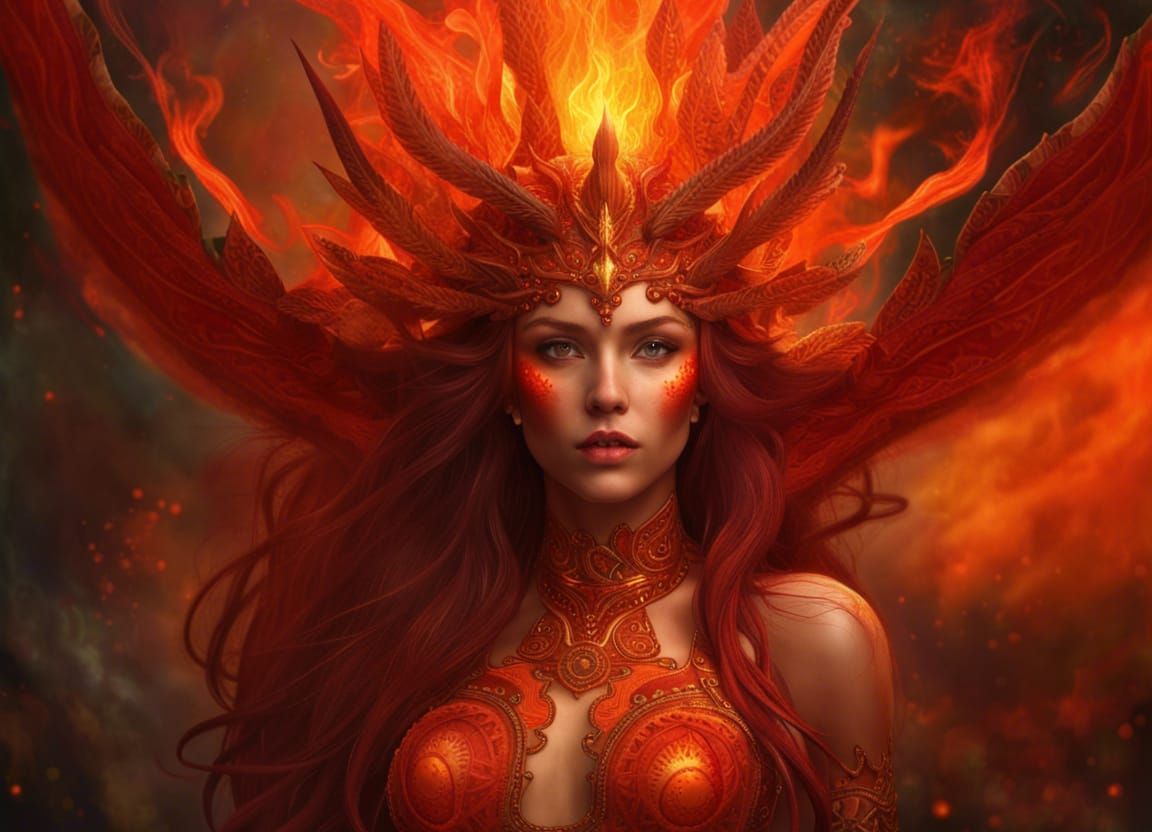 Mythical Fire Nymph in High Fantasy Style