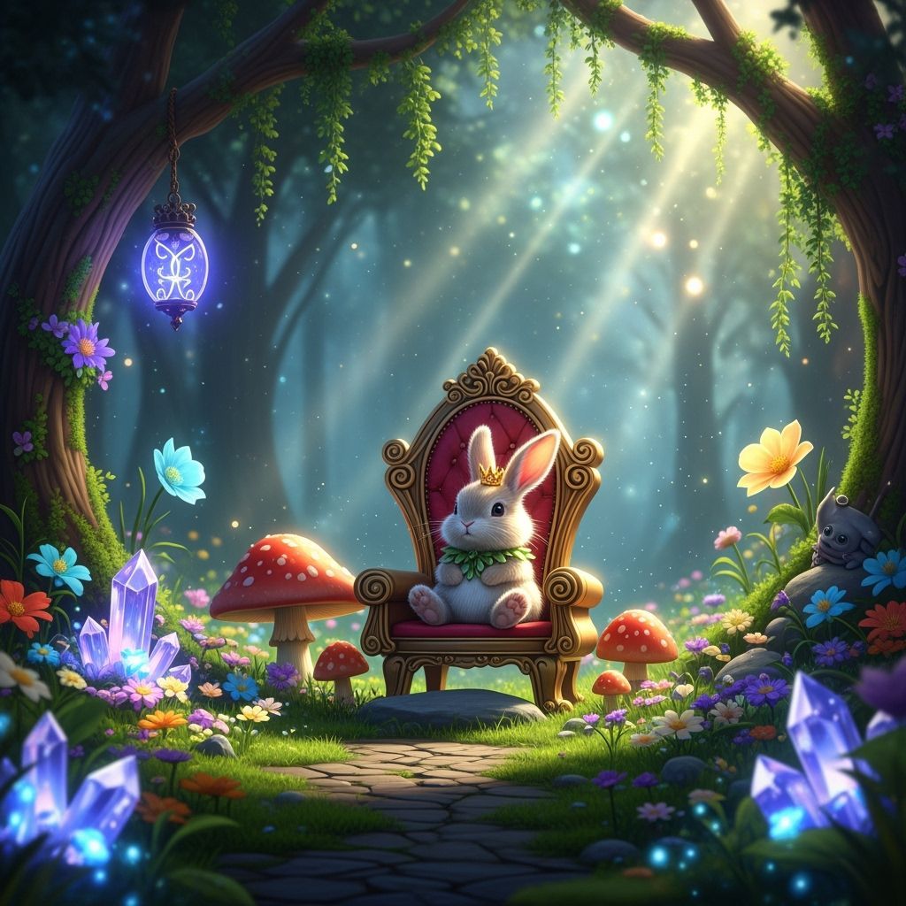 Enchanted Bunny King on Mushroom Throne