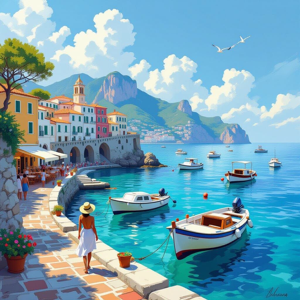 Italian Coast Seascape in Painterly Style