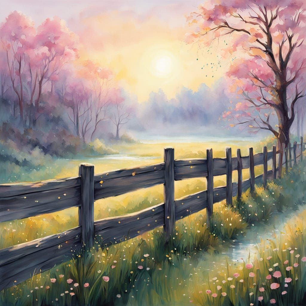 Miyazaki Style Bird on Fence at Enchanted Dawn