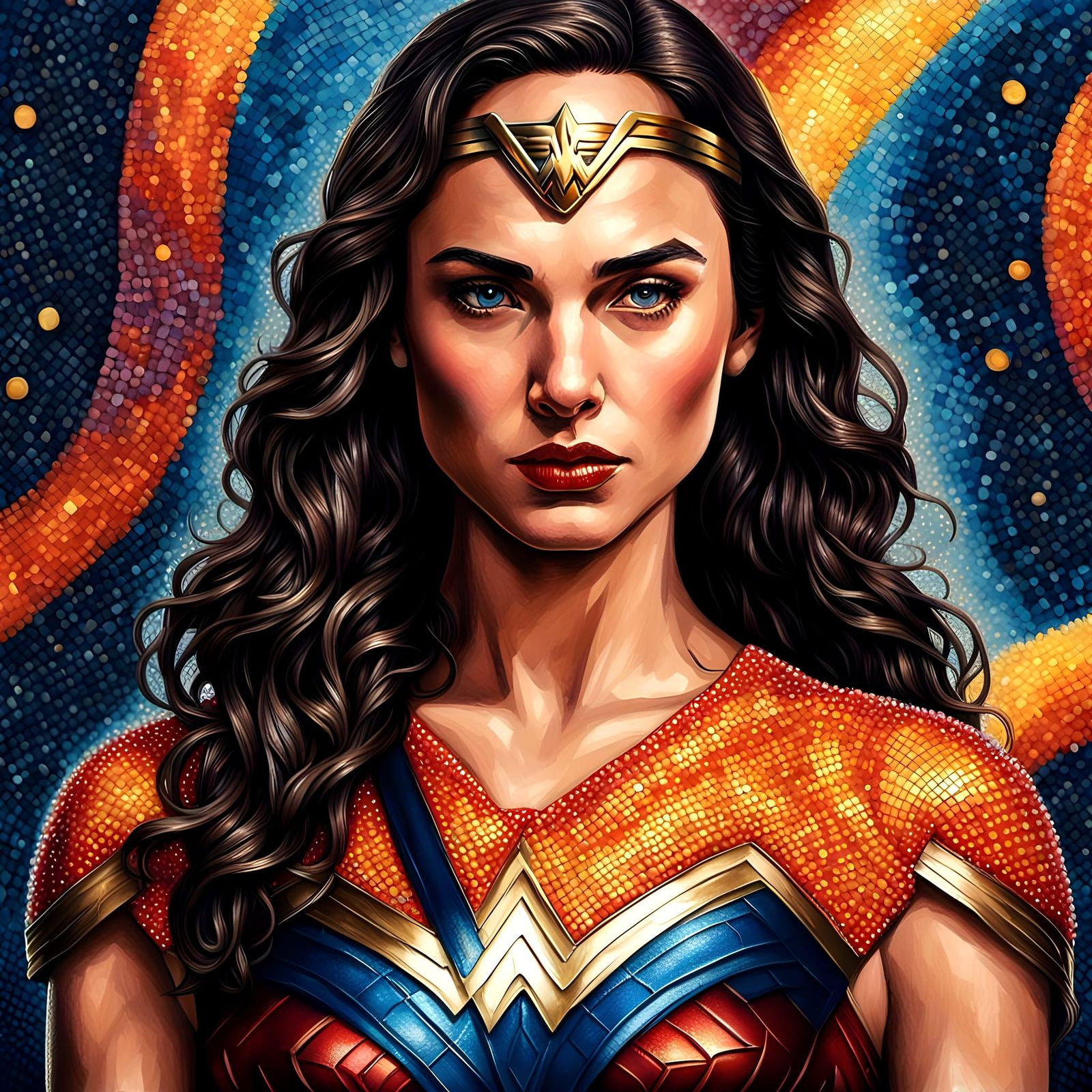 Wonder Woman Reimagined in Pointillist Style