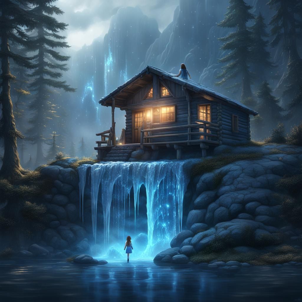 Blue Crystal Waterfall: Fantastical Matte Painting