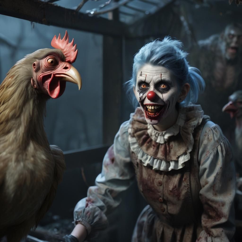 Zombie Monkey Clown in Chicken House: Hyper-Realistic Horror