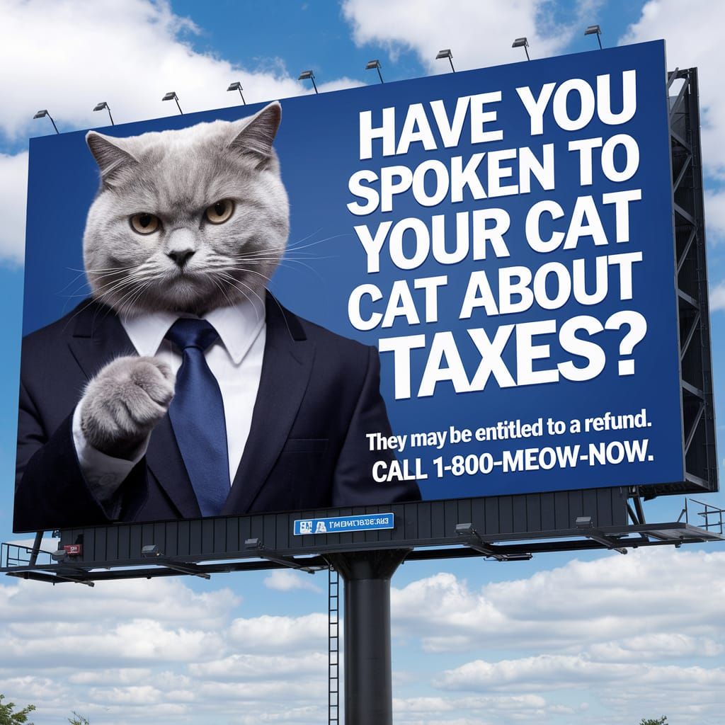 Serious Cat Promotes Tax Service in Billboard Ad
