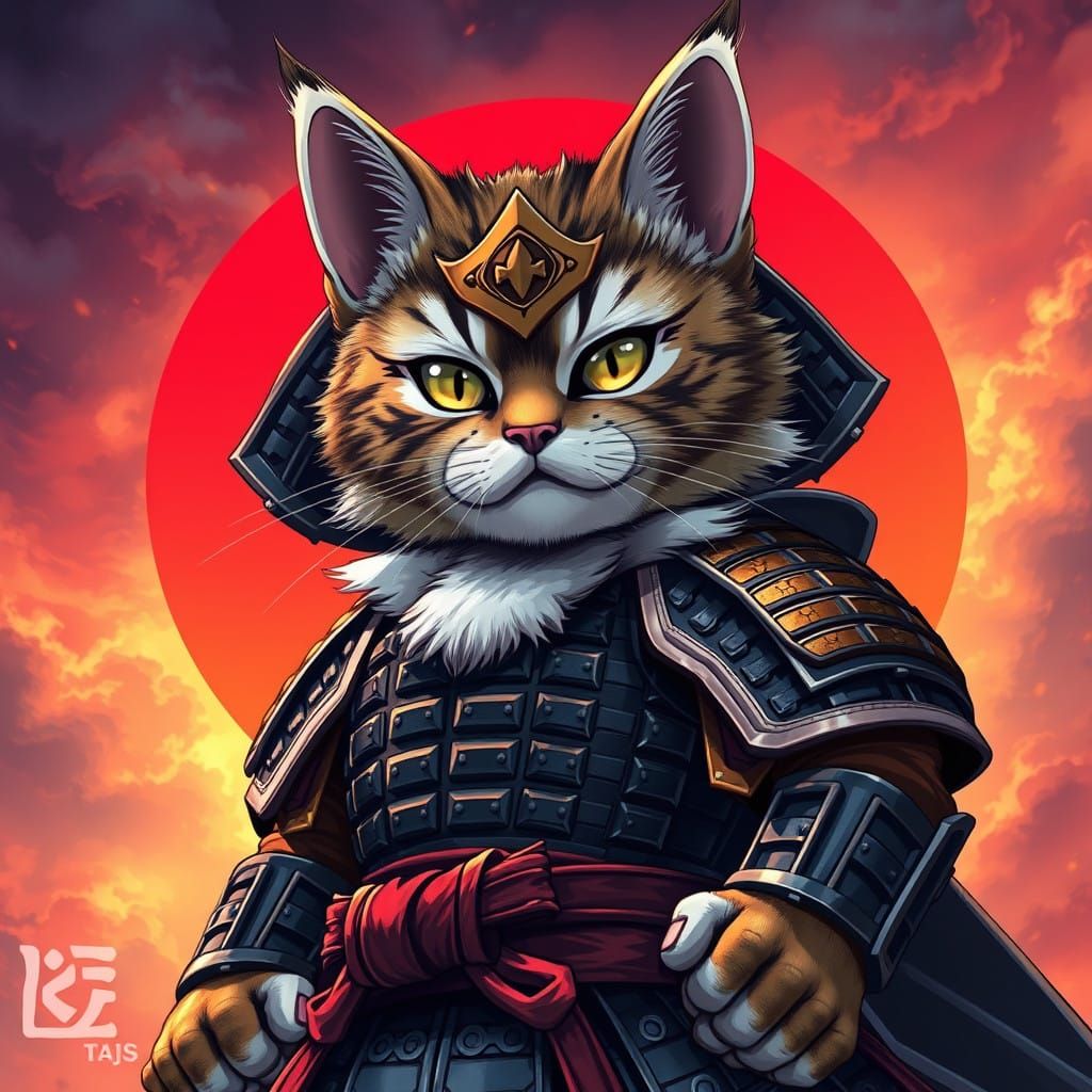 Majestic Samurai Kitty Cat in Anime-Inspired Armor
