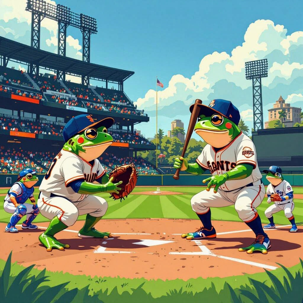 Frogs Play Baseball as Giants vs Dodgers