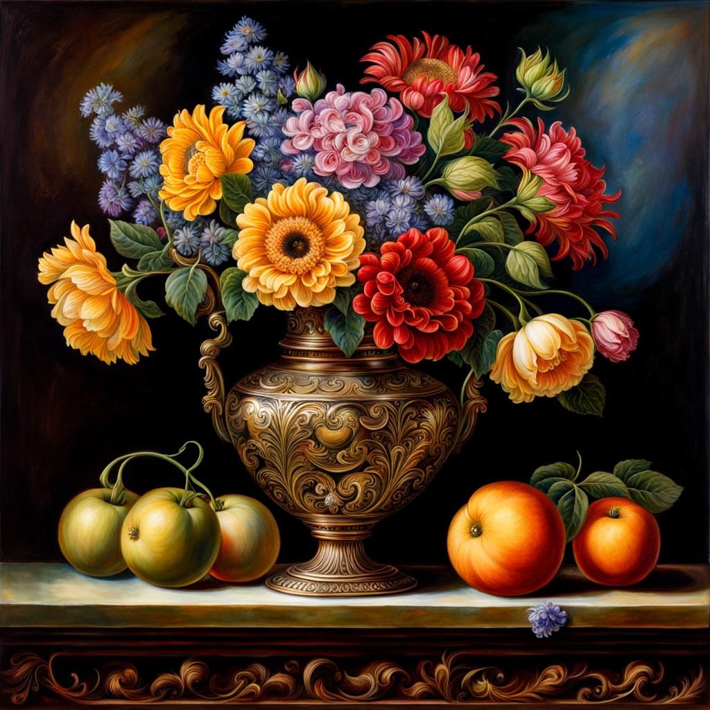 Dark Romantic Still Life of Flowers