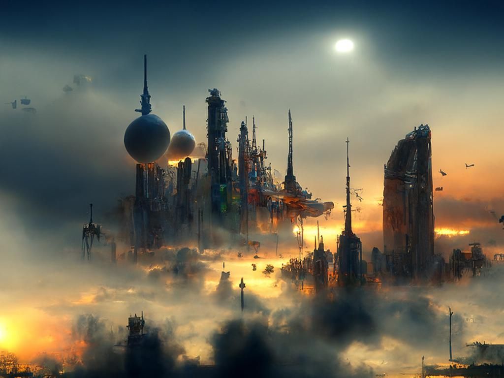 Space City at Dawn: Hyperrealistic Digital Matte Painting