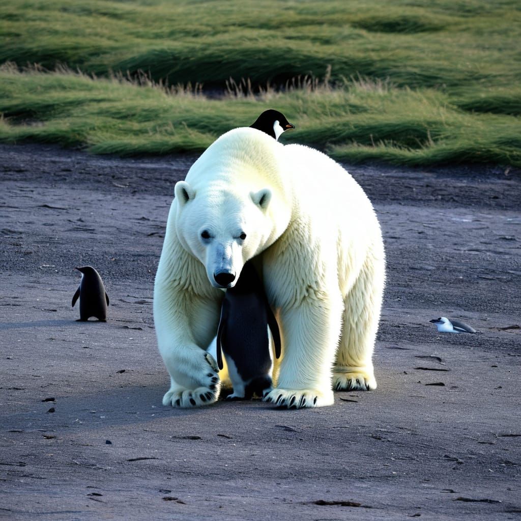 Polar Bear and Penguin Forge Unlikely Friendship