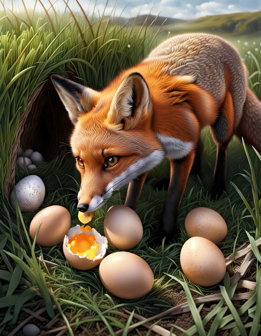 Fox Finds Eggs: Hyperrealistic Matte Painting
