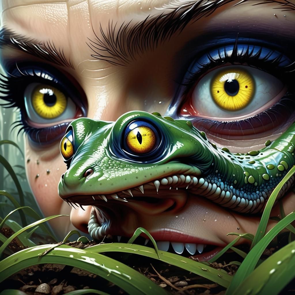 Sinister Snake Emerges from Woman's Eyes