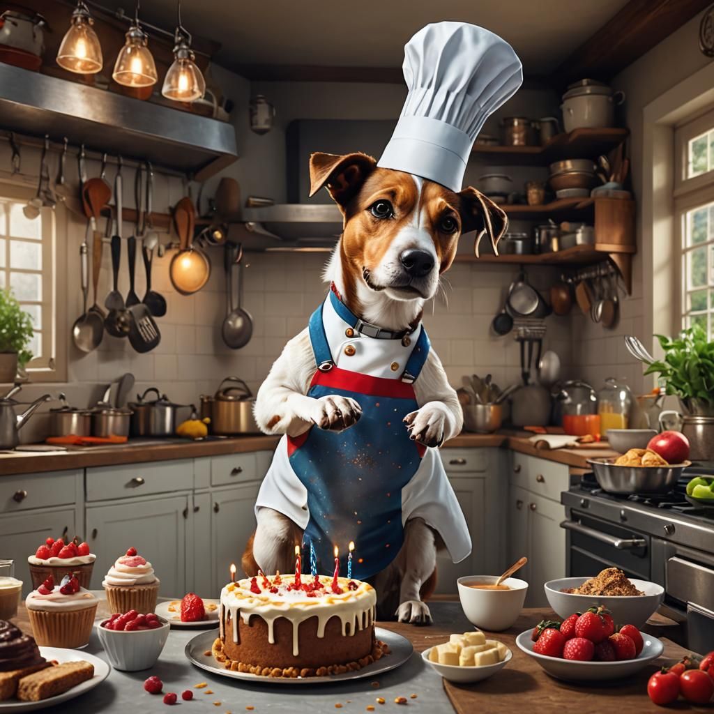 Dog Chef Bakes Cake: Detailed Matte Painting
